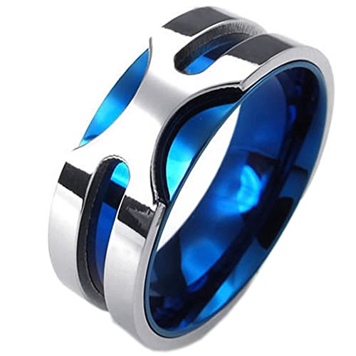 Konov mens stainless steel ring, 8mm classic band, blue…