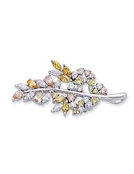 Genuine .925 Sterling Silver Multi-color CZ Leaf Pin. 100% Satisfaction Guaranteed.