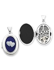 Sterling Silver Double Heart Cameo 21mm Oval Locket