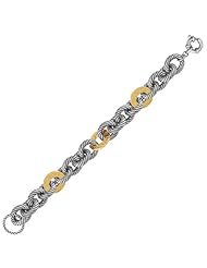 18K Yellow Gold and Sterling Silver Open Hammered Disc Chain Bracelet