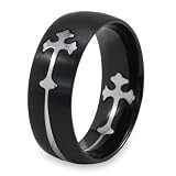 Stainless Steel Black Ring with Silver Color Gothic Cross