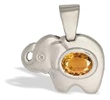 14K White Gold Genuine Oval Citrine Elephant Pendant