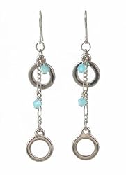 Earrings - E444 - Long Circle Dangle with Swarovski (tm) Crystal Beads ~ Pacific Opal AB