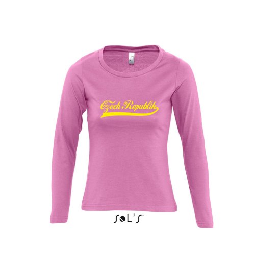 Tschechien Oldschool Czech Republic LÄNDERSHIRT EM / WM FAN Trikot – Damen Langarm Longsleeve T-Shirt S-XL , Orchid pink – gelb , S