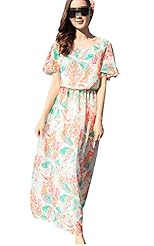 Chiffon Stretchy Elasticized   Waistline Maxi Dress 