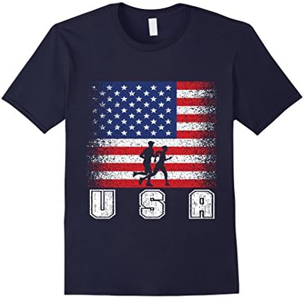Men's American Flag Running Team T-shirt Medium Navy