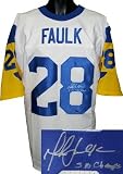 Marshall Faulk Autographed/Hand Signed St. Louis Rams White TB Prostyle Jersey SB Champs- Faulk Holo
