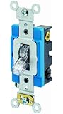 Leviton 1201-PLC 15 Amp, 120 Volt, Toggle Pilot Light, Illuminated ON, Req. Neutral Single-Pole AC Quiet Switch, Industrial Grade, Self Grounding, Clear