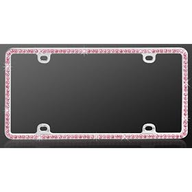 Buy Chrome Metal Car License Plate Frame with Single Row Pink Crystals now!