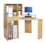 Atlanta Corner Workstation with CD Storage, File Storage, Stationary Drawer and Raised Monitor Stand - H1450 X W1350 X D600 - Beech