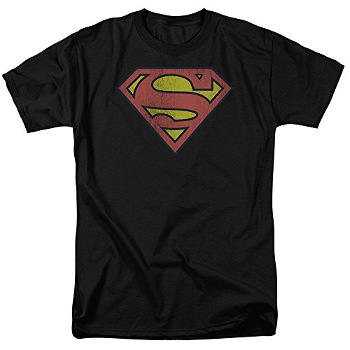 Superman Distressed Classic Shield Logo T-shirt - Black (Large)
