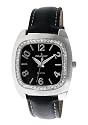 Peugeot Women's Silver-Tone Swarovski® Crystal Accented Black Leather Strap Watch #310BK