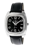 Peugeot Women's 310BK Silver-Tone Swarovski Crystal Accented Black Leather Strap Watch