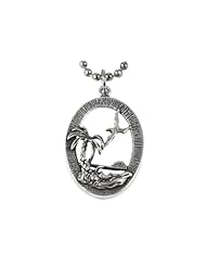 Ocean Surf scene with Bird and Palm Tree .925 Sterling Silver Beach Life Pendant