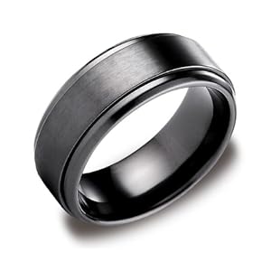 Men's Black Titanium 9mm Comfort Fit Wedding Ring Band Satin Finish and High Polished Edges, Size 10 (Jewelry)