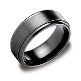 Men's Black Titanium 9mm Comfort Fit Wedding Ring Band Satin Finish and High Polished Edges, Size 10