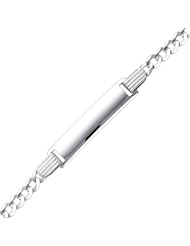 14K White Gold 3.0mm Baby ID Concave Curb Bracelet with Lobster Claw Clasp - 6"Inches