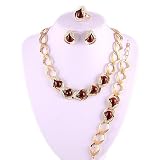3 PC Gold Plated Cats-eye Stone and Rhinestone Necklace Set Fashion Jewelry