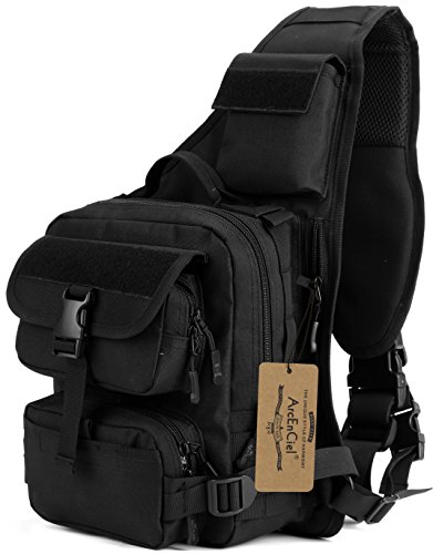 ArcEnCiel Man Army Tactical Chest Pack Military Molle Shoulder Bags Single Shoulder Bag Outdoor Sports Motorcycle Ride Bicycle Bag (Black)