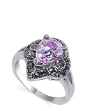 Nickel Free Sterling Silver Teardrop Shaped Lavender Cubic Zirconia Polished Finish Marcasite Band Ring Size 5, 6, 7, 8, 9, 10