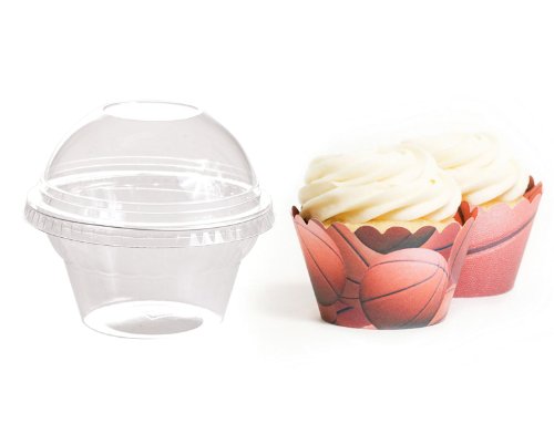Dress My Cupcake Favor Dome Containers with Wrappers DIY Kit, Basketball, Set of 25