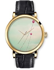 SPRAWL Aanalog Fashion Series Gold Ladies Watches of Genuine Black Leather Strap,Unique Wrist Watch for Women Girls Designed with Pink balloons in the sky