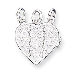 Sterling Silver Best Friends 3-piece Break-apart Heart Charm that You Break Apart into 3 Pieces