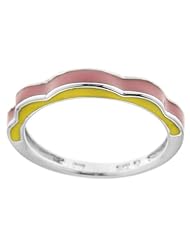 Sterling Silver Pink and Yellow Enamel Wave Ring, Size 8