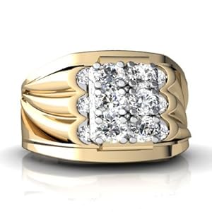 14K Yellow Gold White Diamond Men's Men's Ring Size 12
