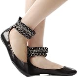 Darby13 Jewel Chained Ankle Cuff Ballet Flats BLACK