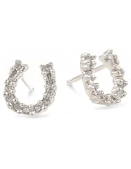 XPY 14k White Gold Diamond Horseshoe Earrings (1/10 cttw, I-J Color, I2-I3 Clarity)