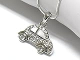 Adorable Crystal Beep Beep Bug Car Charm Necklace