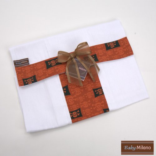 Burp Cloth Set - Orange Skulls Design by Baby Milano.
