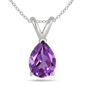 All-Natural Genuine 8x6 mm, Pear Shape Amethyst pendant set in Platinum
