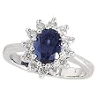14Kt White Gold Sun Flower Chatham Created Blue Sapphire and Diamond Ring