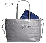 Coach Stitch Signature Stripe Patent Large Leather Multifunction Tote Bag 17940 Grey
