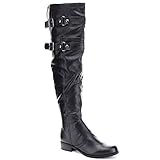 Soda Ride Women's Faux Leather Two Buckle Accent Riding Boots, Color:BLACK, Size:7.5