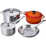 Le Creuset SS14SS7-2 7-Piece Stainless Steel and Enameled Cast Iron Cookware Set, Flame