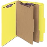 Smead Pressboard Classification File Folder with SafeSHIELD&reg; Fasteners, 2 Dividers, 2" Expansion, Letter Size, Yellow, 10 per Box (14034)