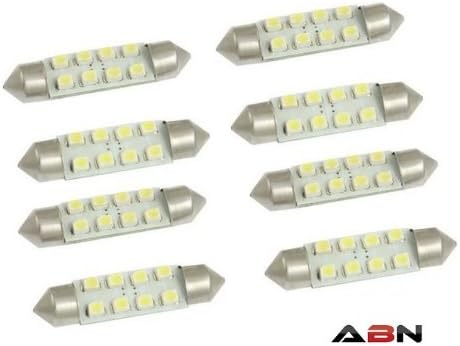 ABN White 42mm(1.72") 8-SMD 12V Festoon Dome Light LED Bulbs 211-2 212-2 569 578 - White (pack of 8)