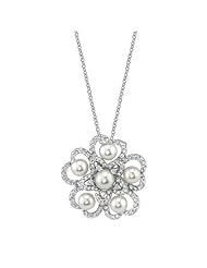 14k White Gold 0.64 Ctw Diamond Flower w/Pearl Necklace