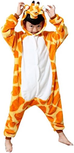 Azbro Kid's Cartoon Animal Yellow Giraffe Print Conjoined Pajamas Pyjama Animal Suits Cosplay Costumes Cute Onesies Pajamas