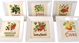 Set of 6 Fruit Drinks Vintage Advertising Label Porcelain Square 7.5 inch Tidbit Dishes, French Import