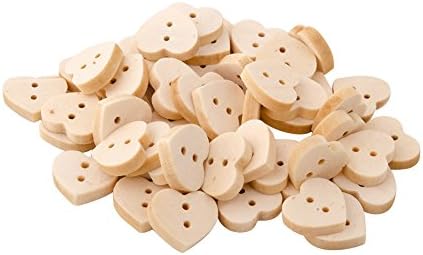 Pandahall 1 Bag Lovely 2-hole Basic Sewing Buttons in Heart Shape, Wooden Buttons, BurlyWood, about 13mm long, 15mm wide, 100pcs/bag