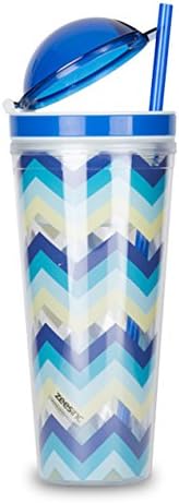 Thirzt 2 Go AC3001SS Tumbler with Snack Compartment, 16 oz, Chevron Multi-Blues
