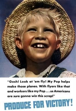 Vintage World War Ii Poster of a Smiling Little Boy in a Straw Hat Wall Decal - 24 Inches H x 16 Inches W - Peel and Stick Removable Graphic