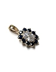 Peninsula Jewellery 9Ct Gold Sapphire And Cubic Zirconia Oval Cluster Pendant Without Chain