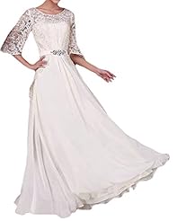 Lace Elbow Length Sleeves Chiffon Scoop Neck Mother-of-the-Bride Dress  With a Ribbon 