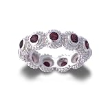 .925 Sterling Silver Designer Beaded Eternity Ring with Garnet