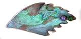 Verdigris Patina Brass Contemporary Butterfly on Leaf Pin - Charoite, Jade